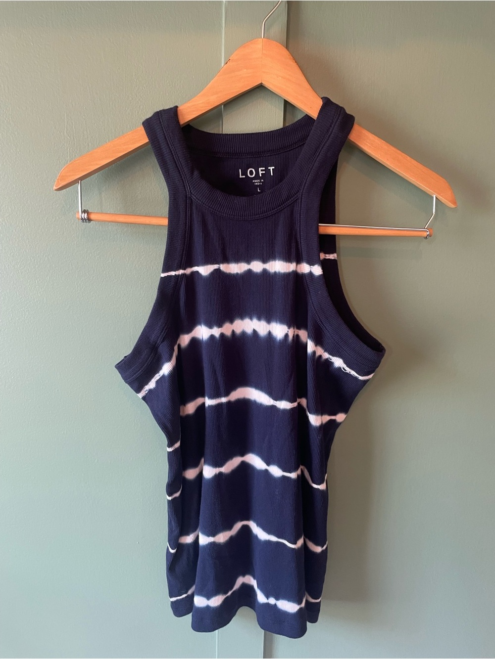 LOFT Navy & White Tie-Dye Ribbed Tank